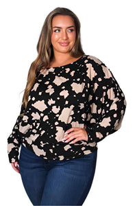 Women's Plus Long Sleeve Round Neck Printed Top