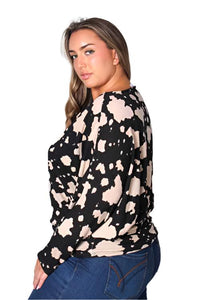 Women's Plus Long Sleeve Round Neck Printed Top