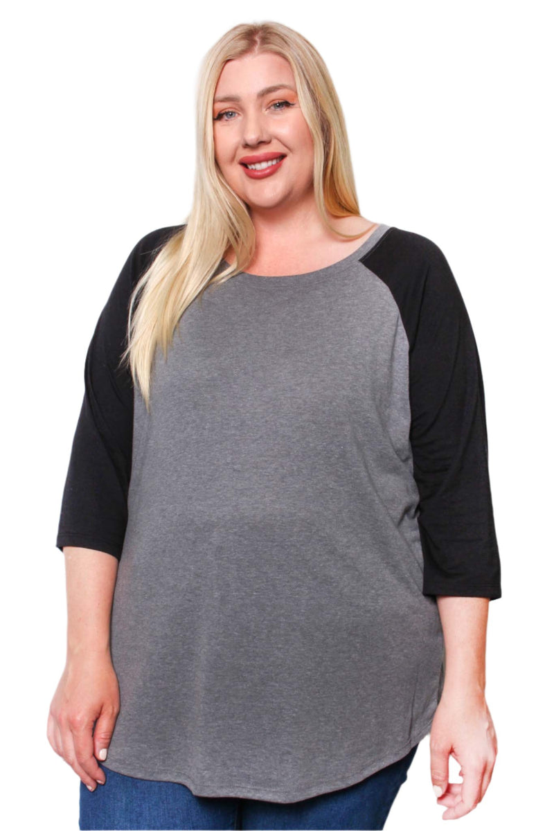 Women's Plus 3/4 Sleeve Scoop Neck Raglan Tee