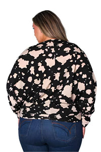 Women's Plus Long Sleeve Round Neck Printed Top