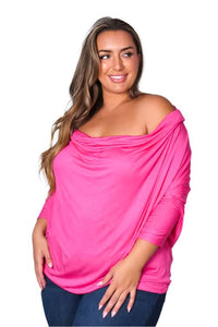 Women's Plus Long Sleeve Cowl Neck Solid Top