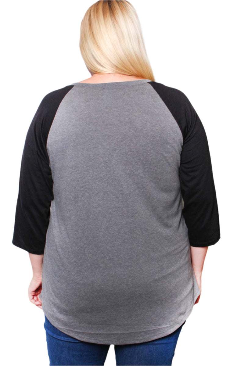 Women's Plus 3/4 Sleeve Scoop Neck Raglan Tee