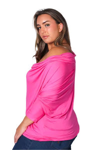 Women's Plus Long Sleeve Cowl Neck Solid Top