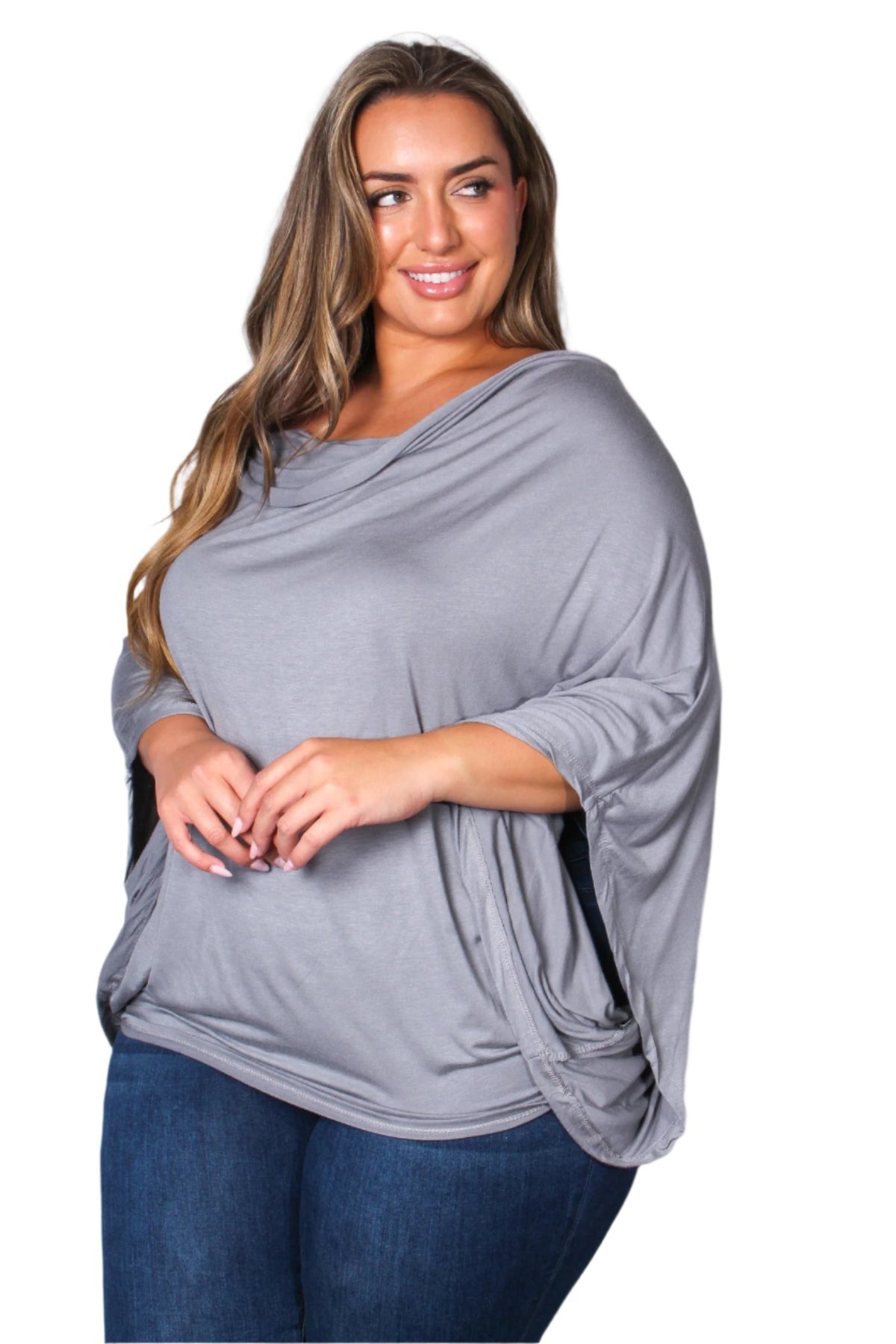 Women's Plus Cape Sleeve Cowl Neck Solid Top