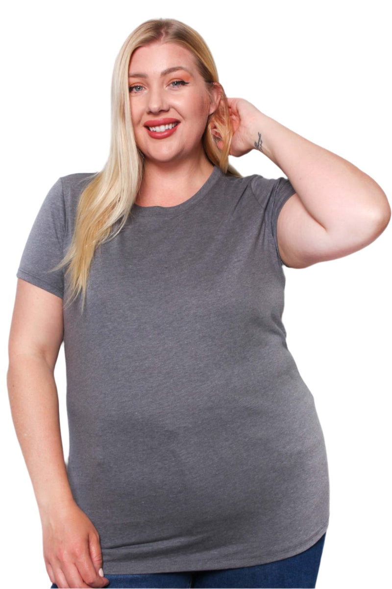 Women's Plus Short Sleeve Crew Neck Long Solid Tee