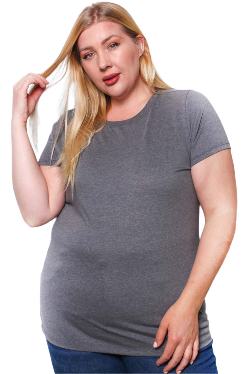 Women's Plus Short Sleeve Crew Neck Long Solid Tee