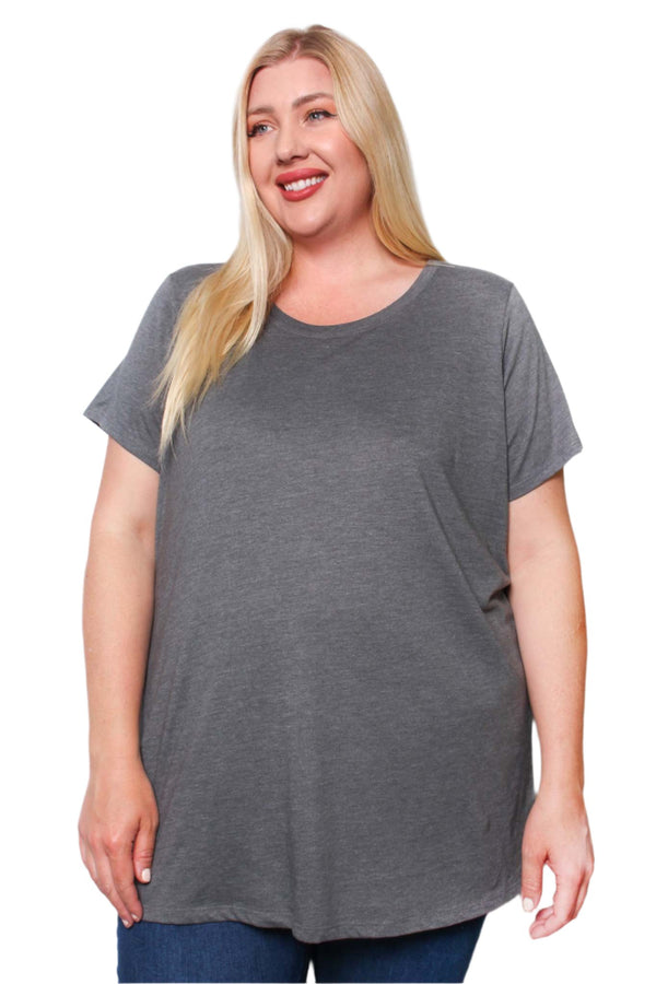 Women's Plus Short Sleeve Crew Neck Long Top