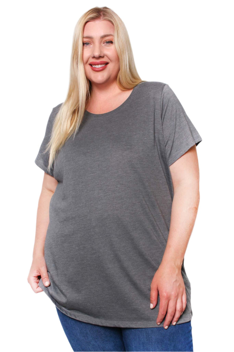 Women's Plus Short Sleeve Crew Neck Long Top