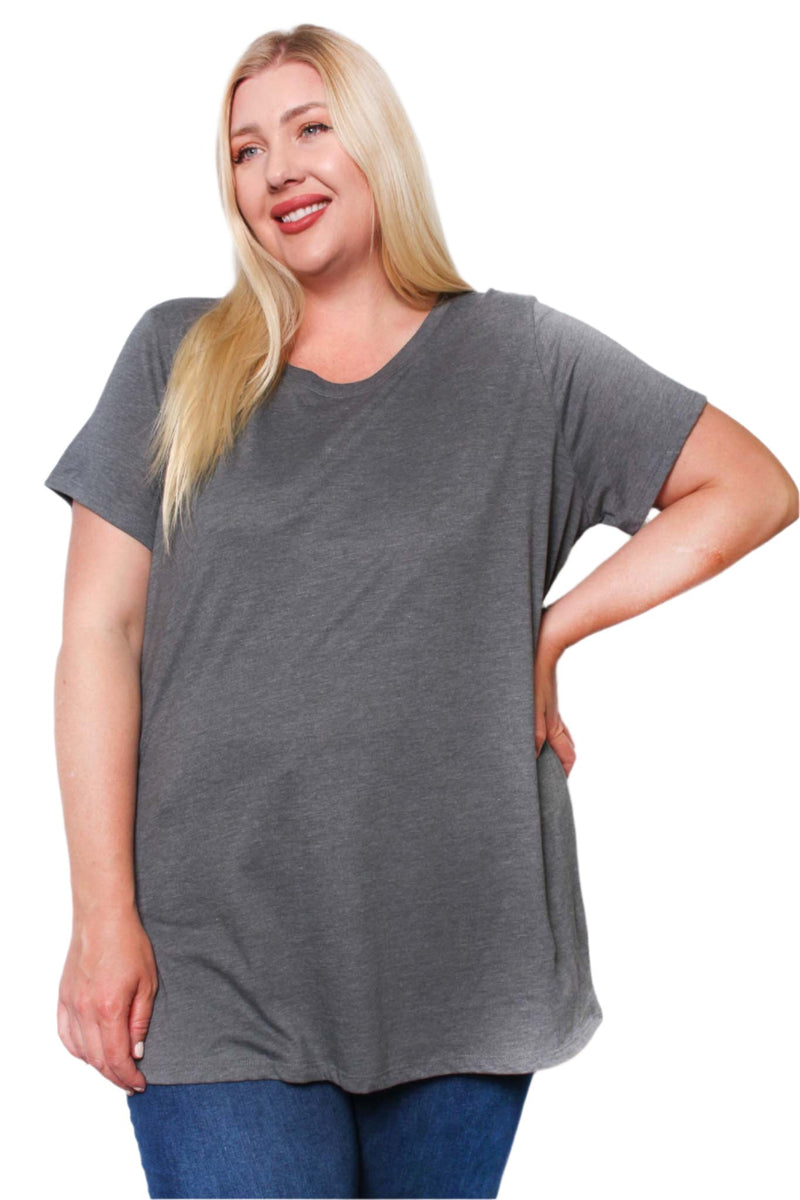 Women's Plus Short Sleeve Crew Neck Long Top