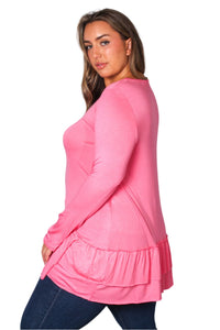 Women's Plus Long Sleeve Boat Neck Tiered Ruffle Hem Top