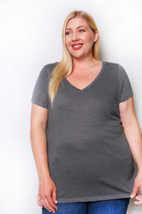 Women's Plus Short Sleeve V Neck Solid Tee