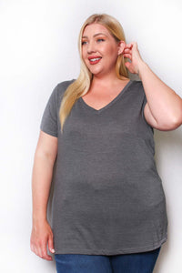 Women's Plus Short Sleeve V Neck Solid Tee