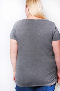 Women's Plus Short Sleeve V Neck Solid Tee