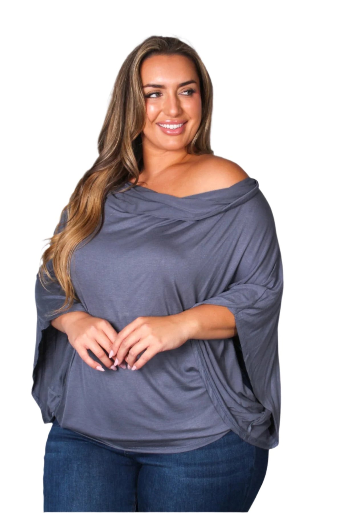 Women's Plus Cape Sleeve Cowl Neck Solid Top