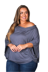 Women's Plus Cape Sleeve Cowl Neck Solid Top