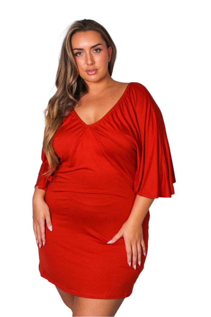 Women's Plus Short Sleeve V Neck Solid Mini Dress