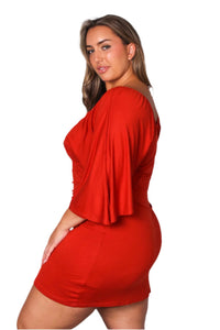 Women's Plus Short Sleeve V Neck Solid Mini Dress