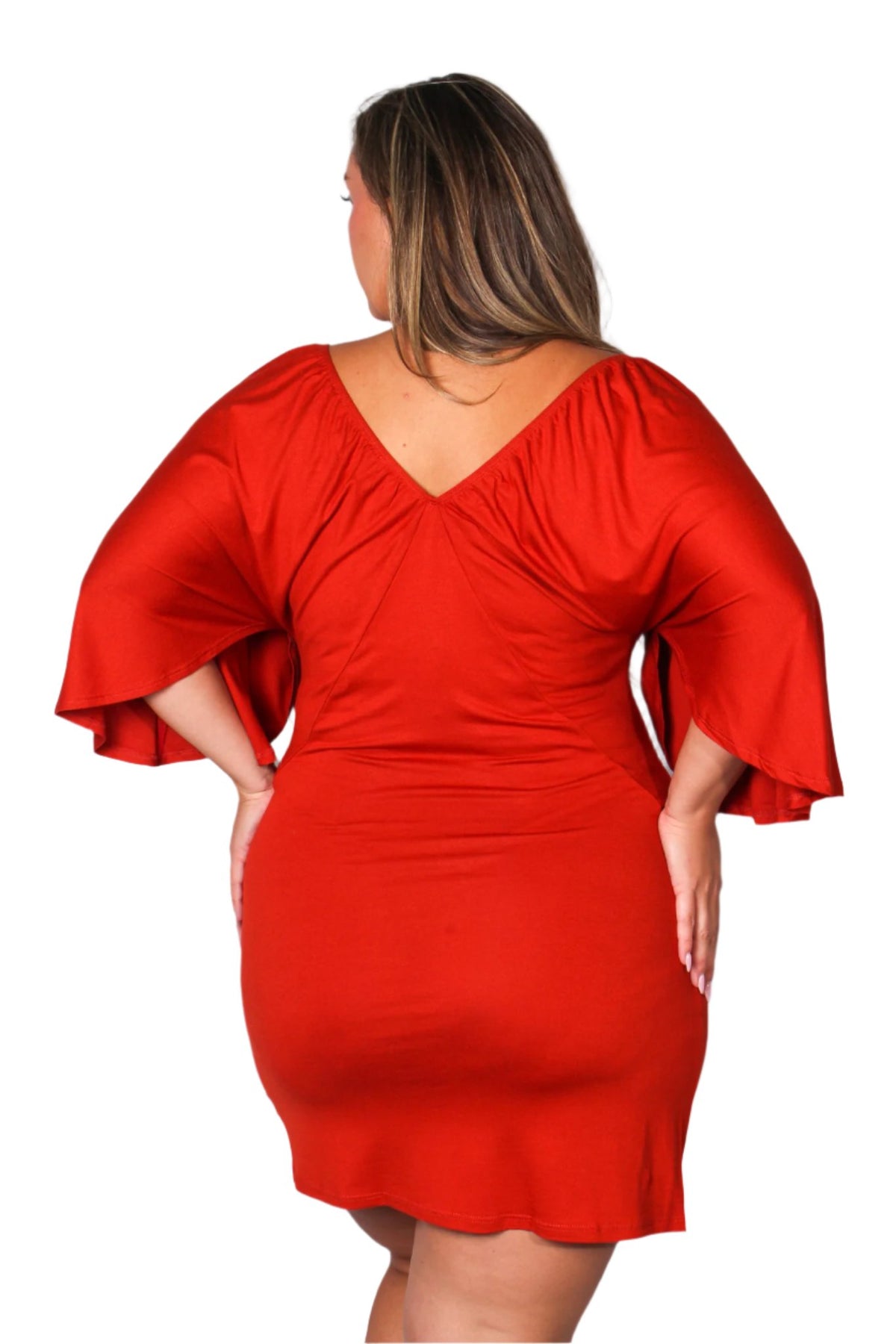 Women's Plus Short Sleeve V Neck Solid Mini Dress