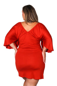 Women's Plus Short Sleeve V Neck Solid Mini Dress