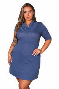 Women's Plus Half Sleeve Cowl Neck Mini Dress
