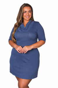 Women's Plus Half Sleeve Cowl Neck Mini Dress