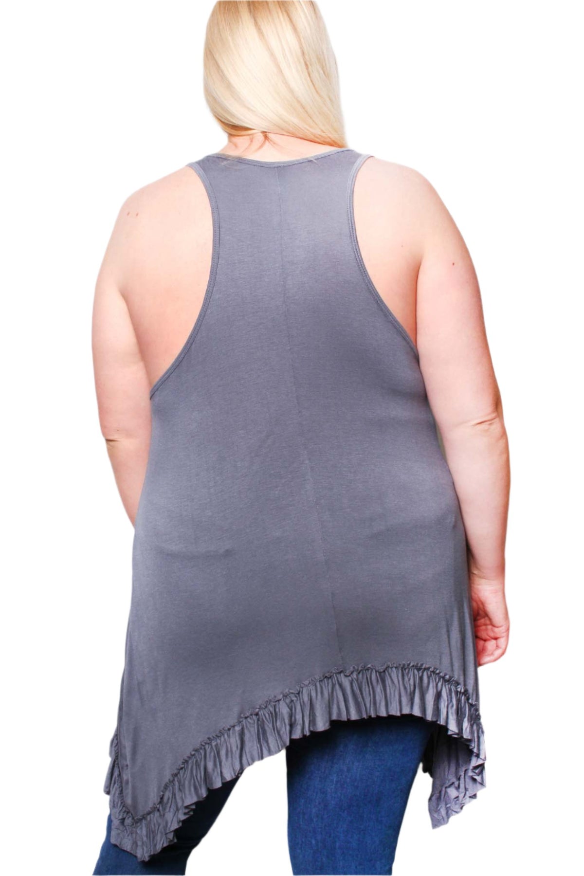 Women's Plus Sleeveless Scoop Neck Ruffle Hem Long Top
