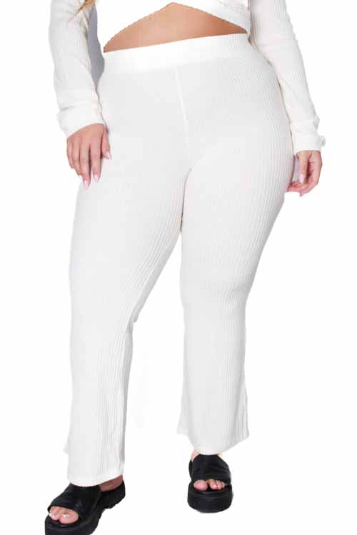 Women's Plus High Waist Straight Cut Waffle Knitted Pants