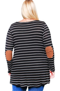 Women's Plus Long Sleeve Round Neck Striped Top