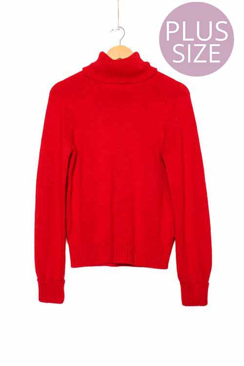 Women's Plus Turtleneck Long Sleeves Cable Knit Pullover Sweater
