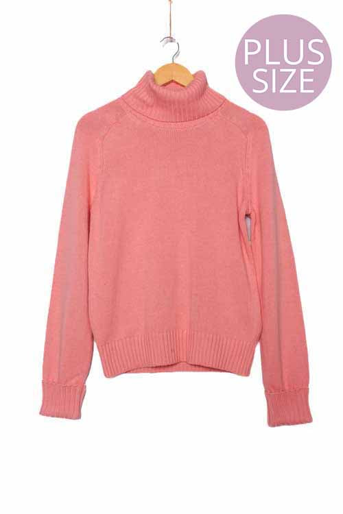 Women's Plus Turtleneck Long Sleeves Cable Knit Pullover Sweater