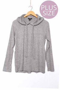 Women's Plus Long Sleeve Ribbed Hoodie Pullover Sweater