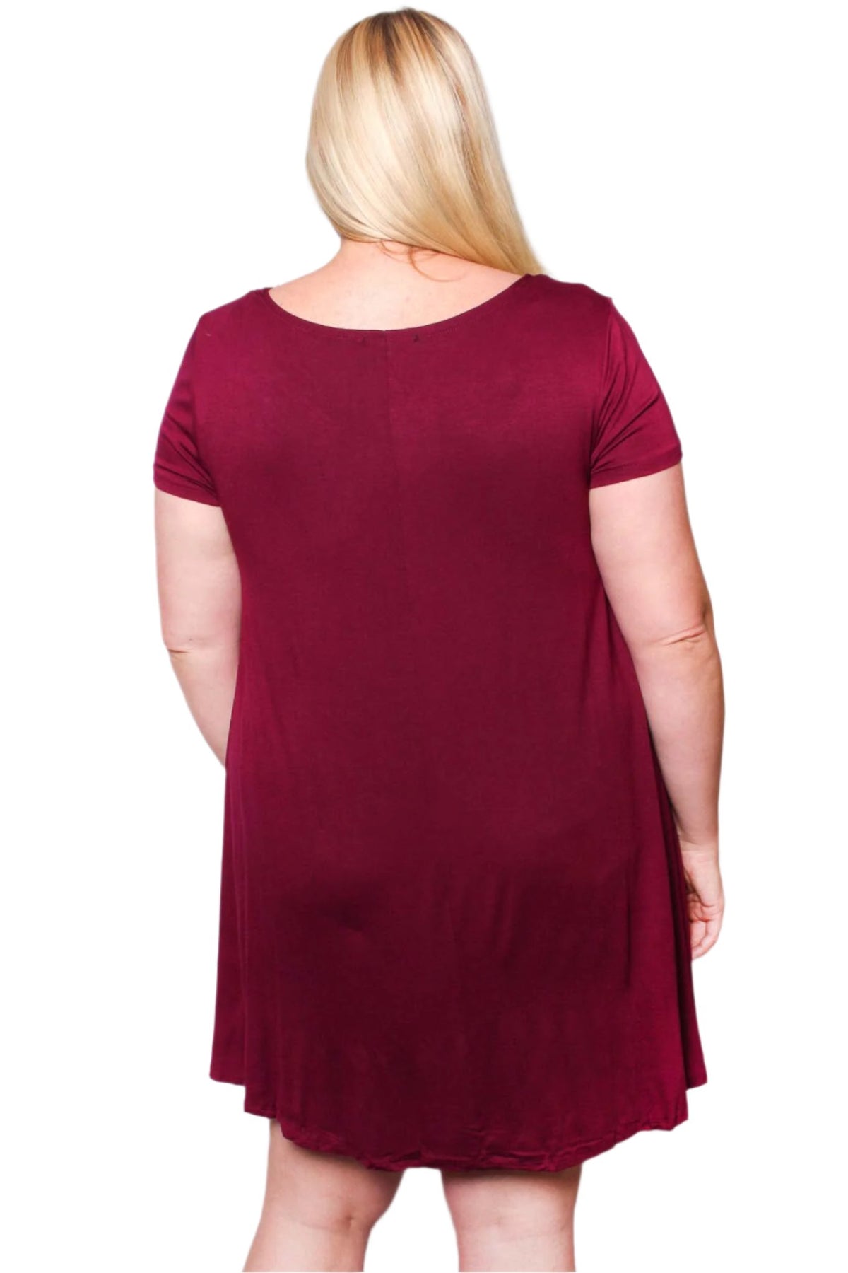 Women's Plus Short Sleeve Scoop Neck Solid Mini Dress