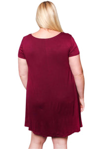 Women's Plus Short Sleeve Scoop Neck Solid Mini Dress