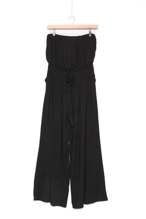 Women's Tube Cinch Waist Wide Leg Pocket Jumpsuit