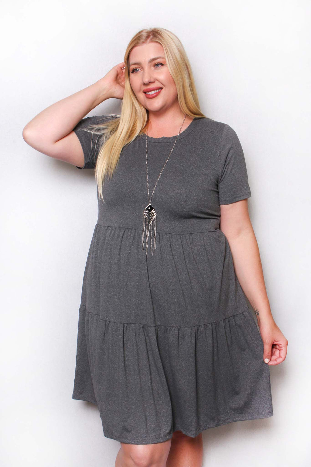 Women's Plus Size Babydoll Dress With Necklace