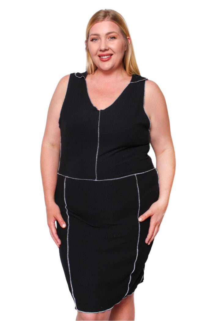 Women's Plus Sleeveless V Neck Plain Dress