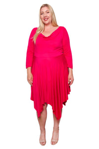 Women's Plus Long Sleeve Cowl Neck Hi Low Ruffle Hem Midi Dress