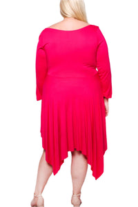 Women's Plus Long Sleeve Cowl Neck Hi Low Ruffle Hem Midi Dress