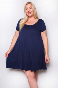 Women's Plus Short Sleeve Scoop Neck Solid Mini Dress