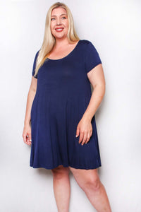 Women's Plus Short Sleeve Scoop Neck Solid Mini Dress