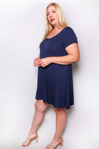 Women's Plus Short Sleeve Scoop Neck Solid Mini Dress