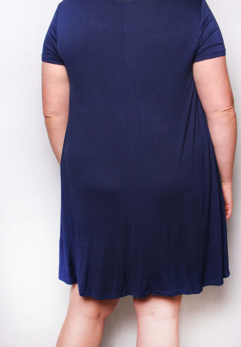 Women's Plus Short Sleeve Scoop Neck Solid Mini Dress
