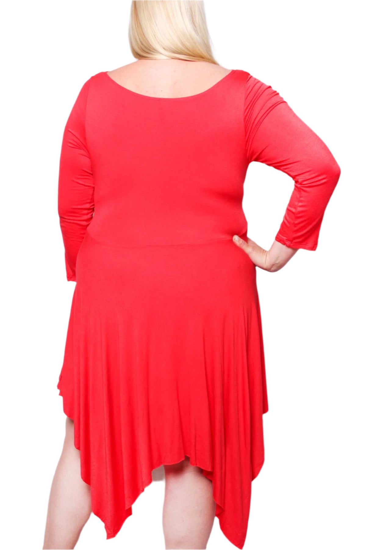 Women's Plus Long Sleeve Cowl Neck Hi Low Ruffle Hem Midi Dress