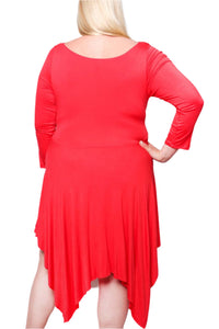 Women's Plus Long Sleeve Cowl Neck Hi Low Ruffle Hem Midi Dress