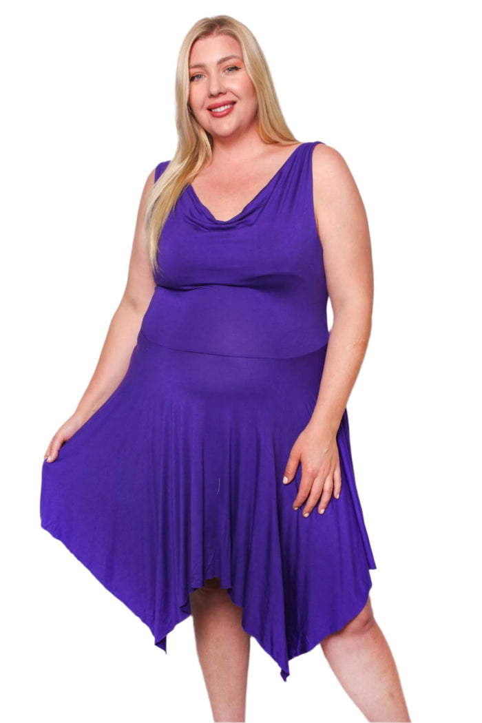 Women's Plus Sleeveless V Neck Hi Low Ruffle Hem Midi Dress