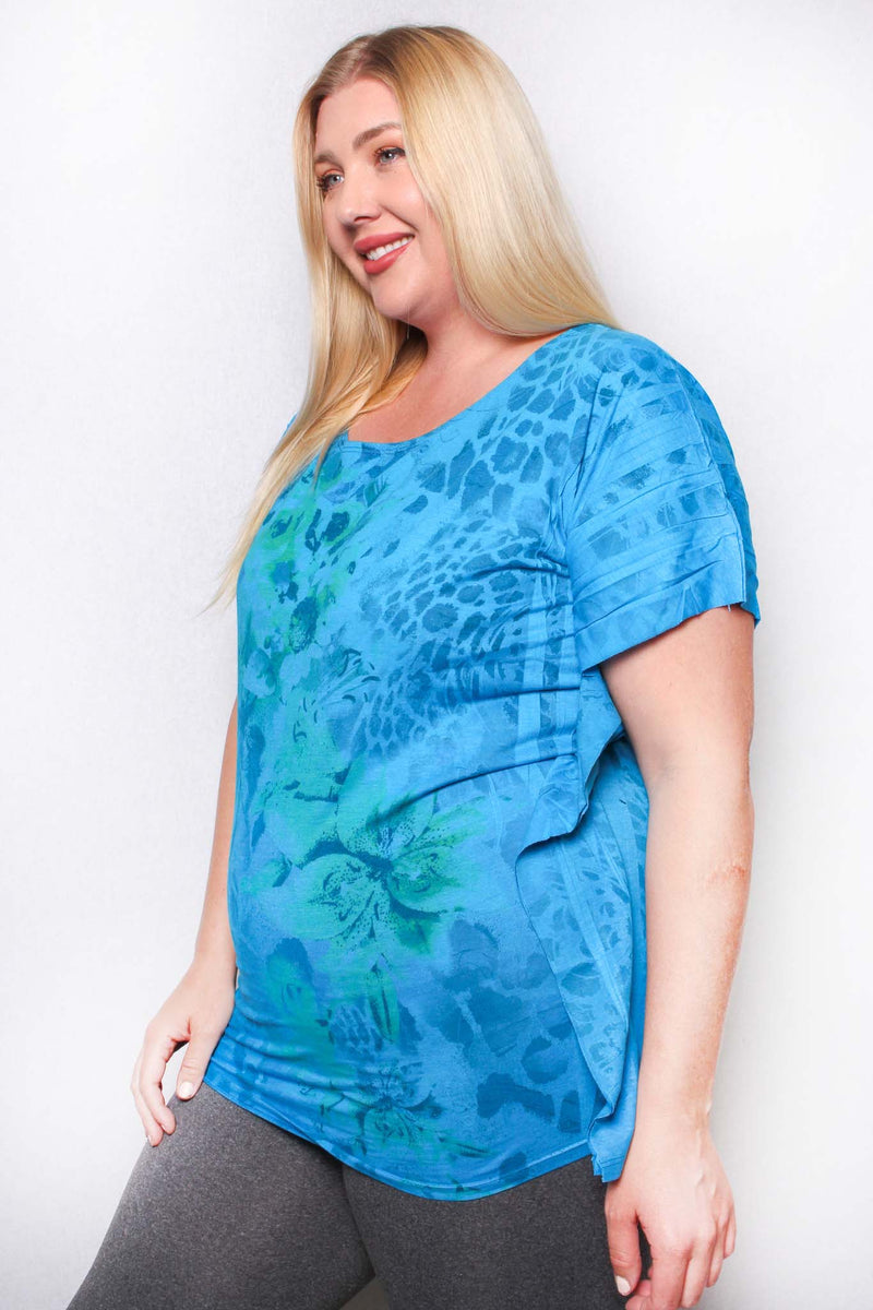 Women's Plus Short Sleeve Floral Print Top