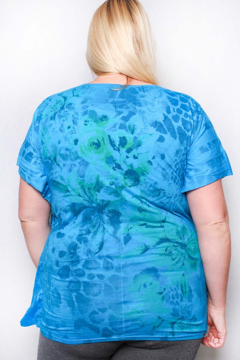 Women's Plus Short Sleeve Floral Print Top