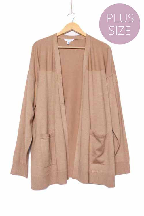 Women's Plus Long Sleeve Open Front Lightweight Knit Cardigan