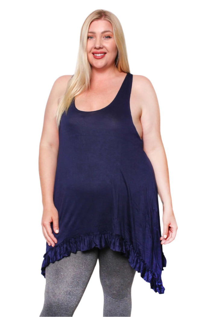 Women's Plus Sleeveless Scoop Neck Ruffle Hem Long Top