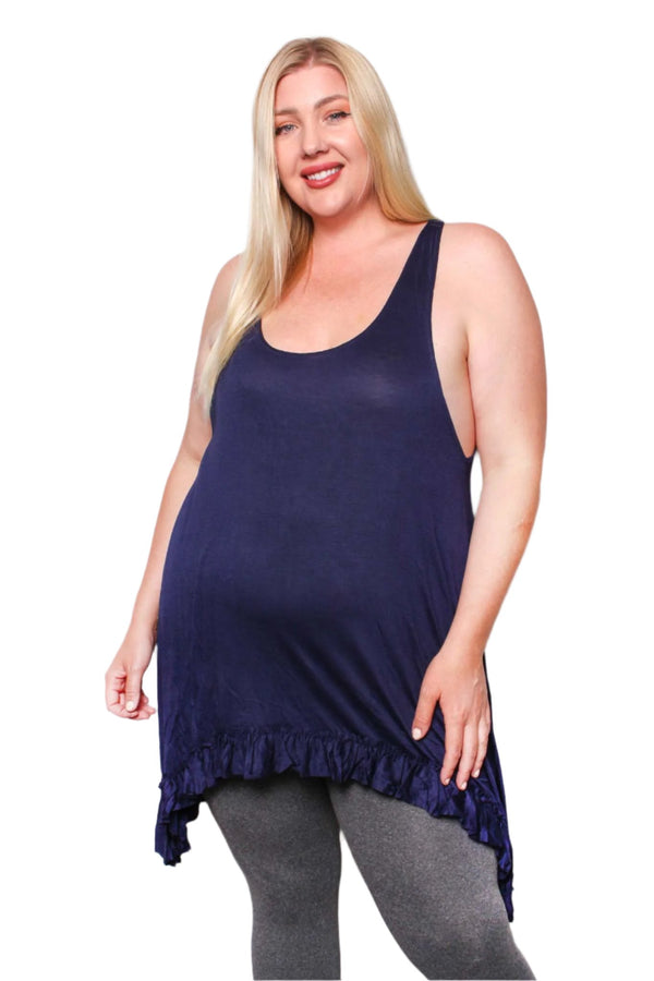 Women's Plus Sleeveless Scoop Neck Ruffle Hem Long Top